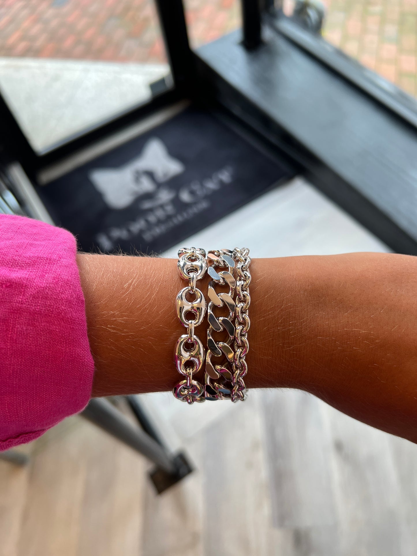 Silver Puffed Mariner Bracelet