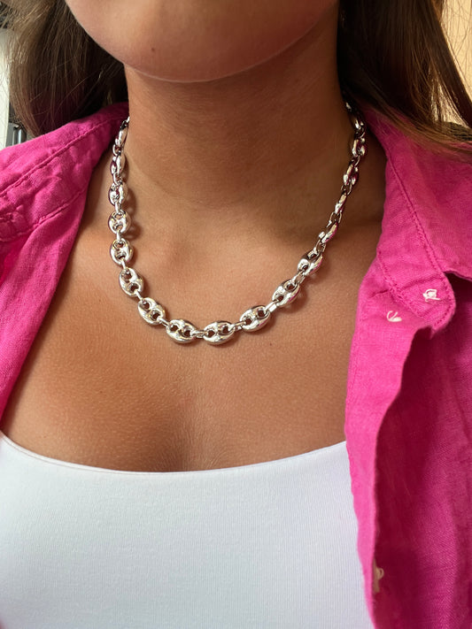 Sterling Silver Puffed Mariner Necklace