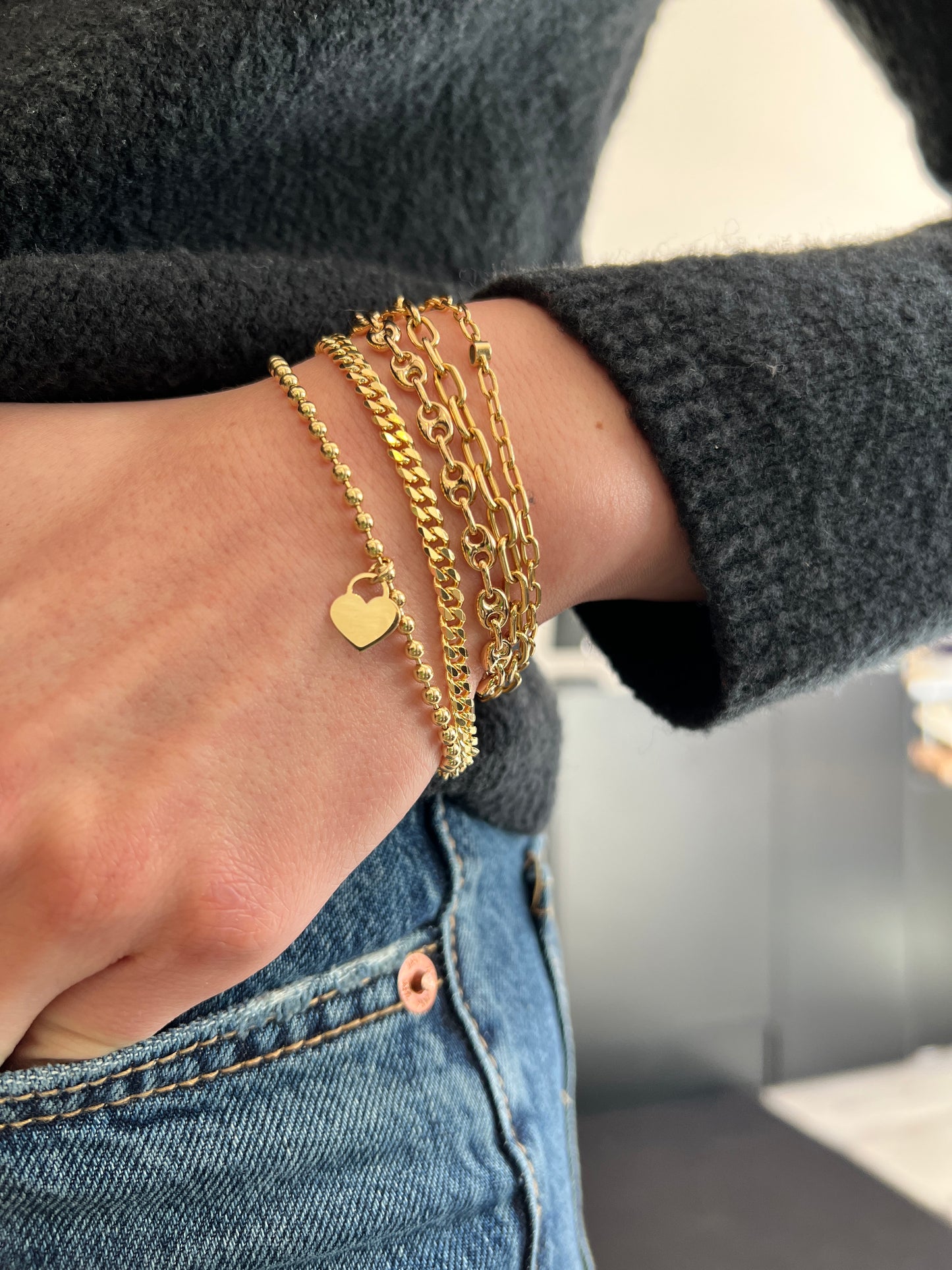 Gold Puffed Mariner Bracelet